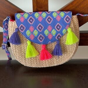 Tassel and straw crossbody bag